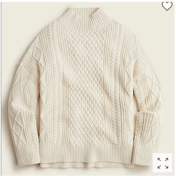 J Crew sweater Large Fisherman Cotton Cable Knit Mockneck long Style BD709 - Picture 3 of 15